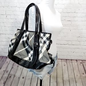 Burberry black beat nylon lowry tote bag large